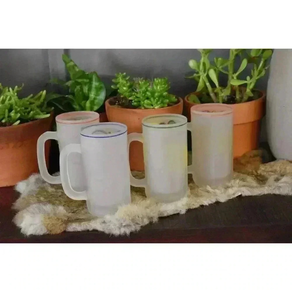 4 Frosted Beer Mugs Prosit Skol Ireland glass stein vintage barware European - Picture 9 of 9